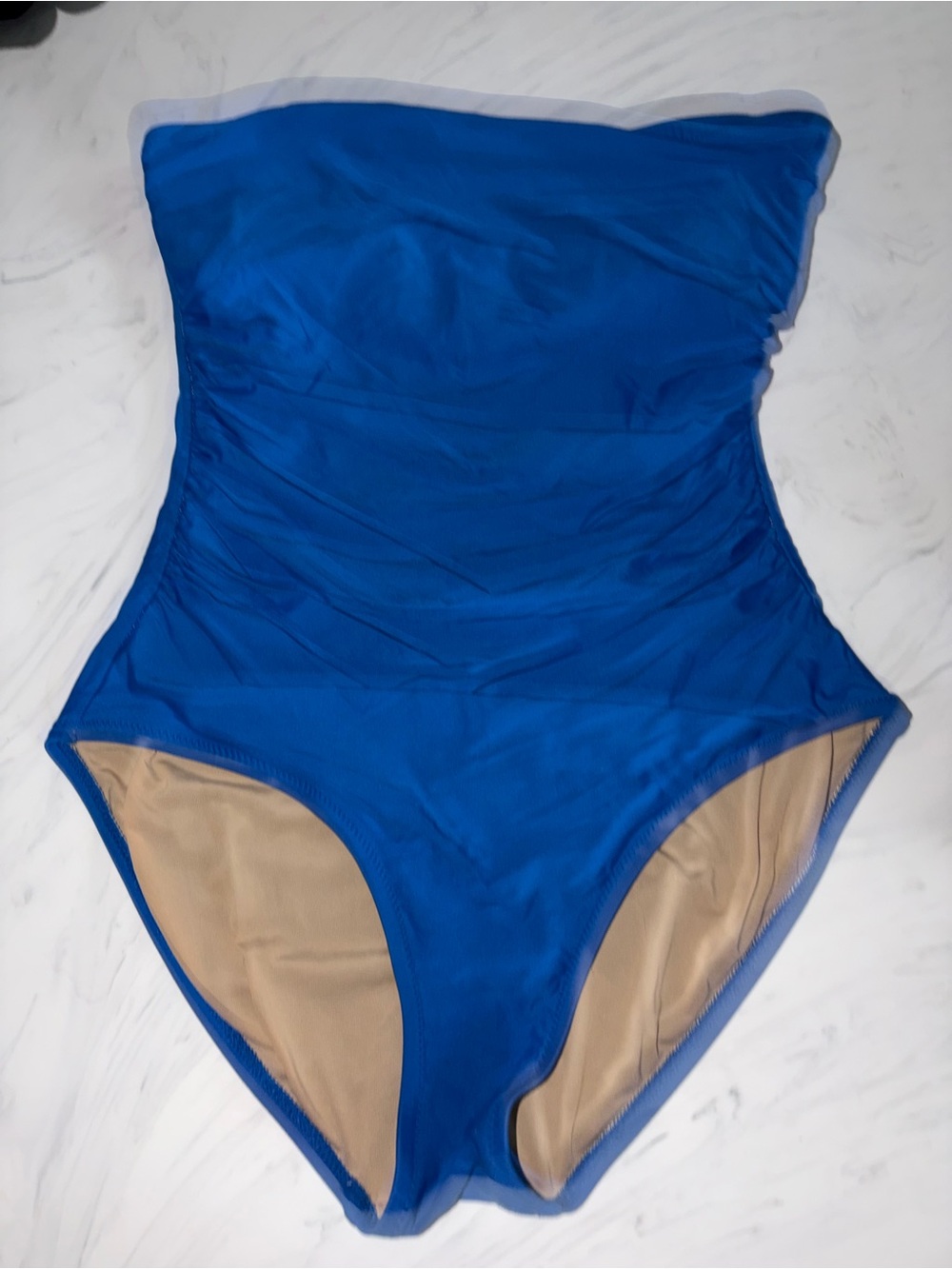 J Crew solid blue strapless swimsuit one piece 8 bathing suit ruched